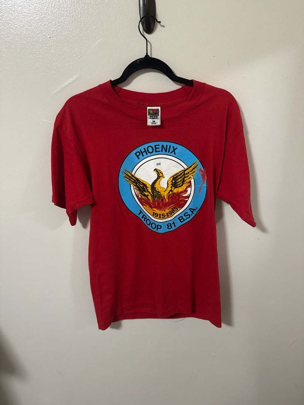 Vintage 1992 Boy Scouts of America Troop 81 Phoenix Graphic T-Shirt Red Size M